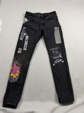 Embellish Men’s Size 30 Black Graphic Skinny Jeans Streetwear Distressed